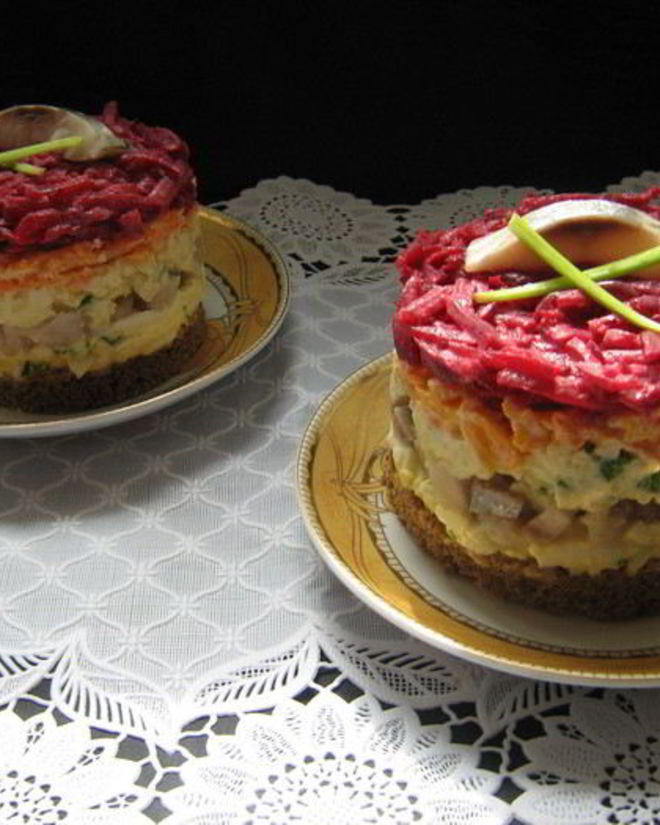 Рецепт селедочки под шубой на бородинском хлебушке