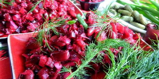 Рецепт винегрета с фасолью и жареным луком