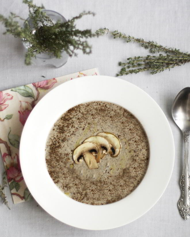 Рецепт крема-супа из мирпуа шампиньонов со сливками на курином бульоне