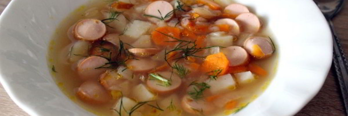 Рецепт Быстрого супа с сосисками и гречневыми хлопьями