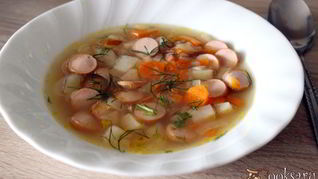 Рецепт Быстрого супа с сосисками и гречневыми хлопьями