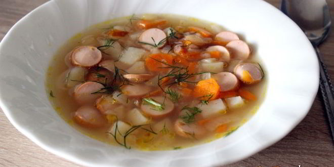 Рецепт Быстрого супа с сосисками и гречневыми хлопьями