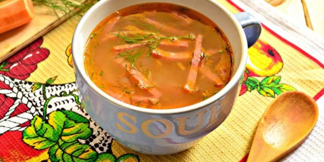 Рецепт Горохового супа с копченой колбасой и зеленью