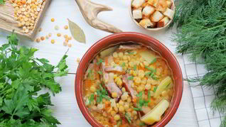 Рецепт Супа горохового с копченостями и горчицей