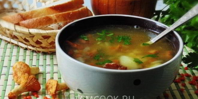 Рецепт грибного супа из лисичек и чечевицы