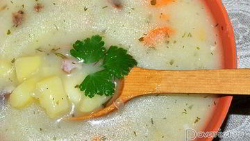 Рецепт Картофельного супа с копченостями и сливками