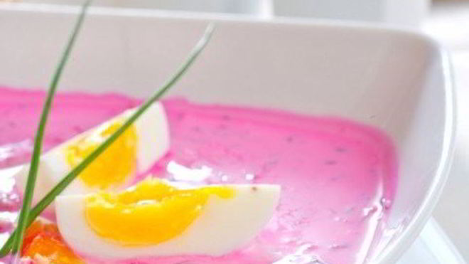 Рецепт Холодного супа из свеклы с огурцами, щавелем и березовым соком