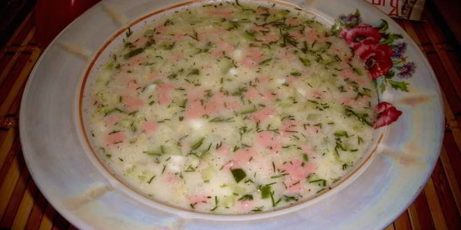 Рецепт окрошки классической с колбасой