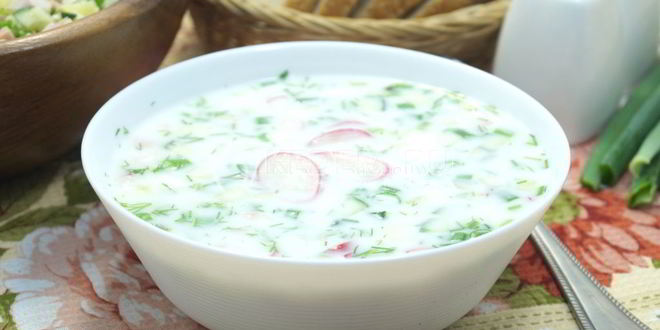 Рецепт окрошки на кефире с колбасой