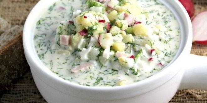 Рецепт окрошки на воде и сметане