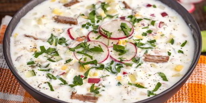 Рецепт окрошки с говядиной и таном