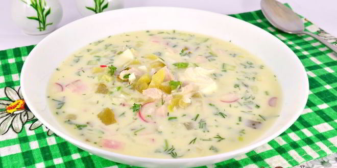 Рецепт окрошки с курицей и маринованными огурцами