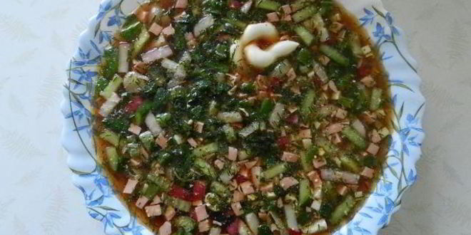 Рецепт окрошки с вареной колбасой на квасе