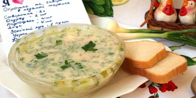 Рецепт Окрошки в ледяной тарелке на сыворотке с редькой