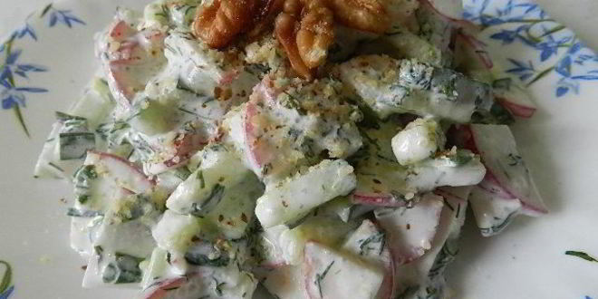 Рецепт салата окрошка с грецкими орехами