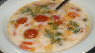 Рецепт Супа из форели с плавленным сыром и овощами