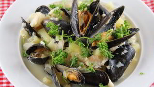 Рецепт Густой похлебки с картофелем, мидиями и треской