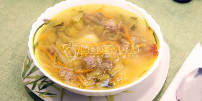 Рецепт рассольника с рисом и языком
