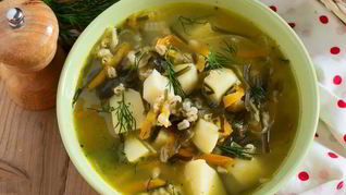 Рецепт Вегетарианского рассольника с перловкой и грибами
