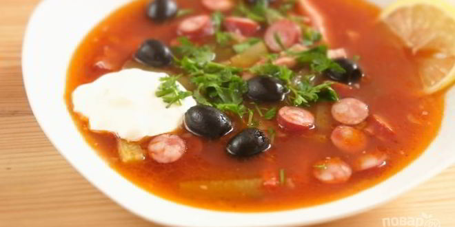 Рецепт Солянки сборной мясной с колбасой