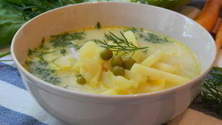 Рецепт Сырного супа с горошком и капустой