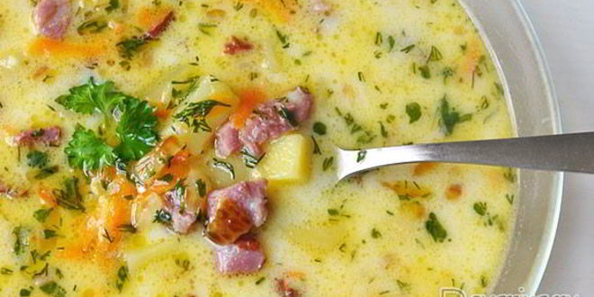 Рецепт Сырного супа с копченостями