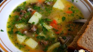 Рецепт Сырного супа с куриными сердечками