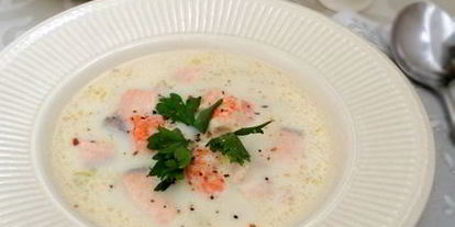 Шаг 12: сырного супа с семгой и креветками