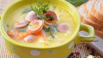 Рецепт Сырного супа с сосисками