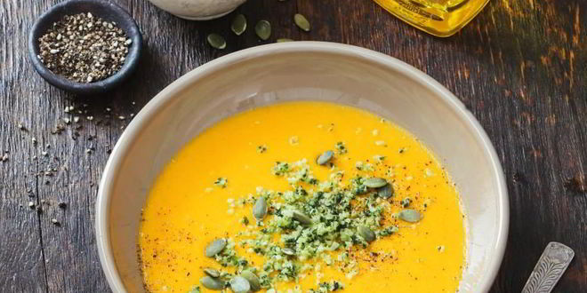 Рецепт Тыквенного супа с ароматизированной кокосовой стружкой