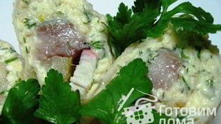 Рецепт Блинчиков с селедкой и крабовыми палочками