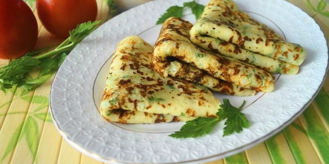 Рецепт блинчиков с сыром и зеленью