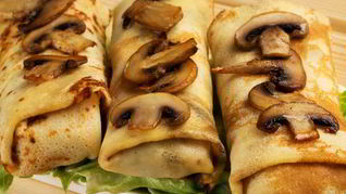 Рецепт Запеченных блинов с курицей и шампиньонами