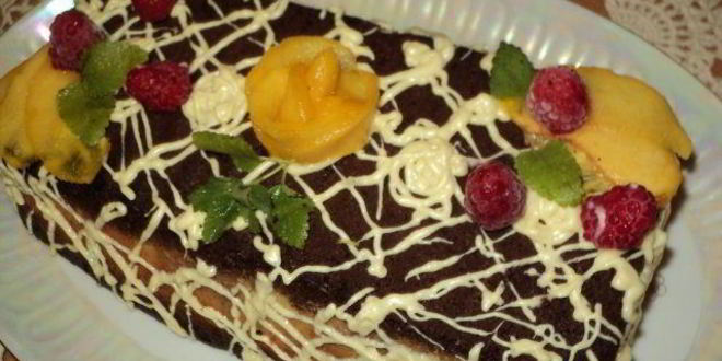 Рецепт Мраморного чизкейка с малиной и персиками