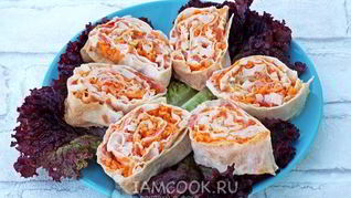 Рецепт Лаваша с корейской морковкой и ветчиной