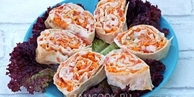 Рецепт лаваша с корейской морковкой и ветчиной