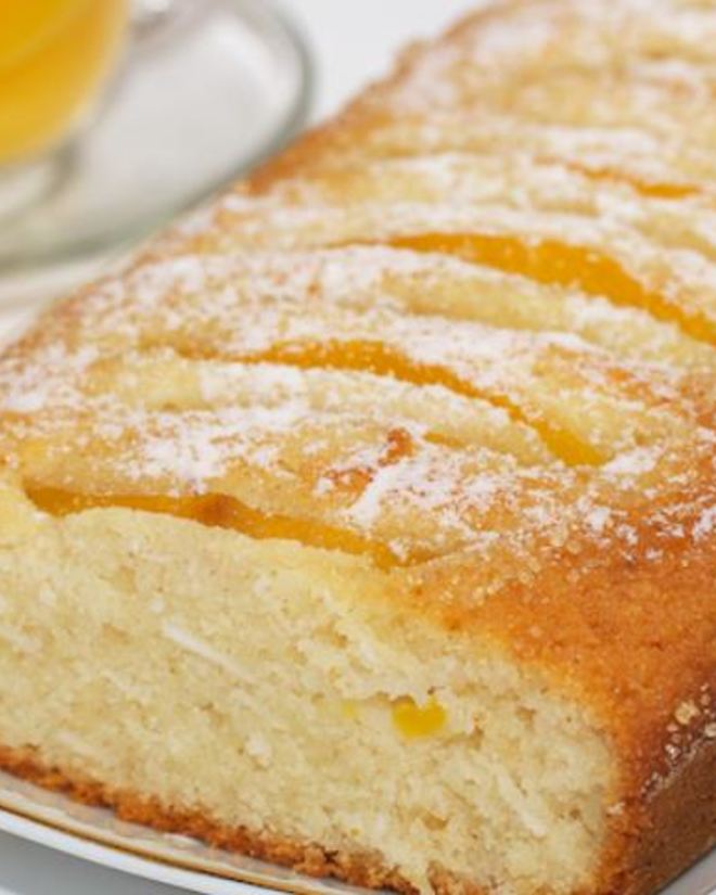 Рецепт постного кекса-манника с кокосом и персиками