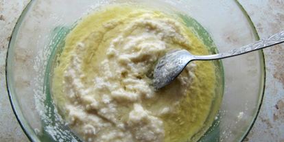 Шаг 1: постного кекса-манника с кокосом и персиками