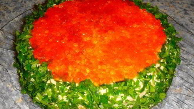 Рецепт Блинного пирога с икрой и морепродуктами