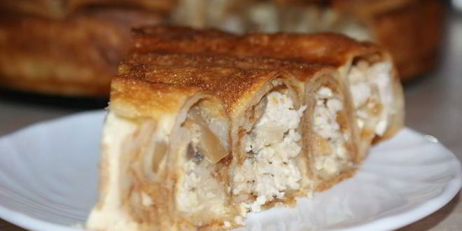 Рецепт Блинного пирога с курицей и грибами