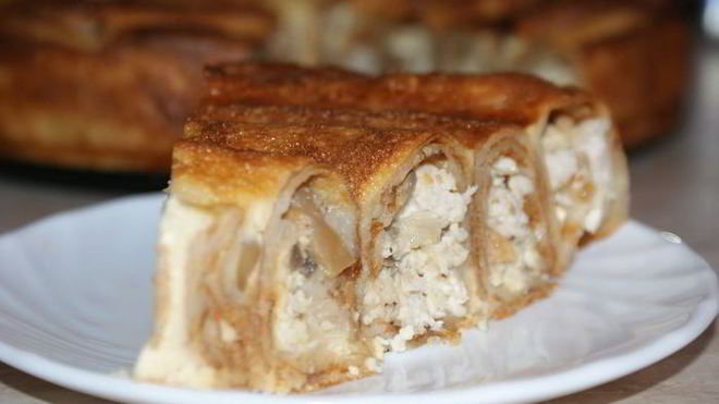 Рецепт Блинного пирога с курицей и грибами