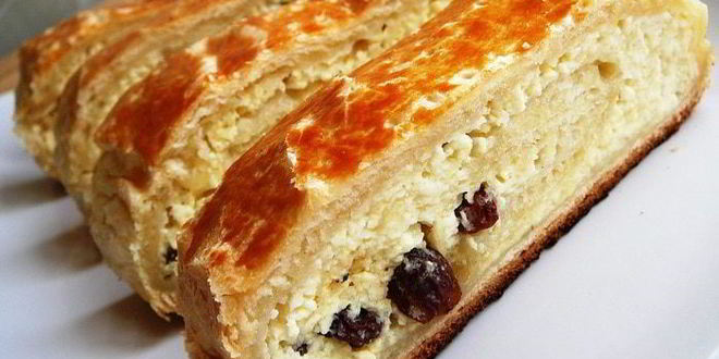 Рецепт слоеного пирога с творогом