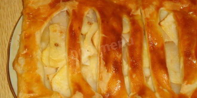 Рецепт Яблочного пирога из готового слоеного теста