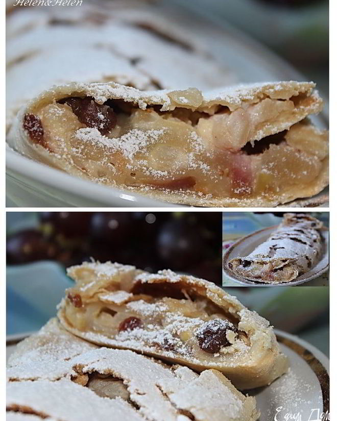 Рецепт ванильного штруделя с яблоком, сливами и творогом