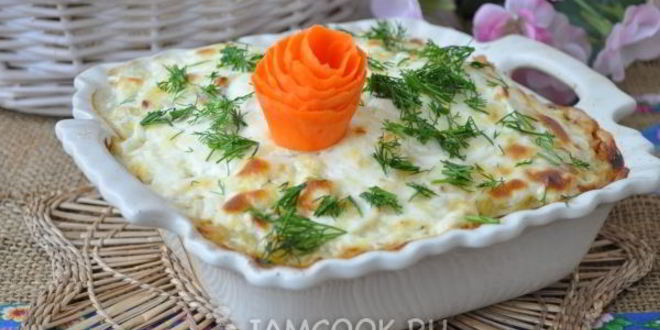 Рецепт Картофельной запеканки с кабачком и сосисками