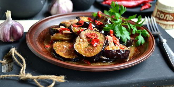 Рецепт Баклажанов с острым перцем и аджикой по-грузински