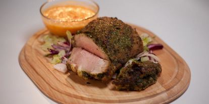 Шаг 5: хрустящего свиного бока с желтой аджикой