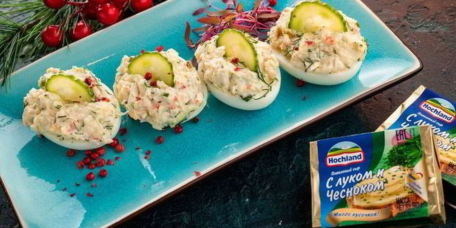 Рецепт фаршированных яиц с крабовыми палочками