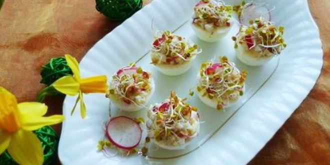 Рецепт яиц фаршированных пшеном и редисом