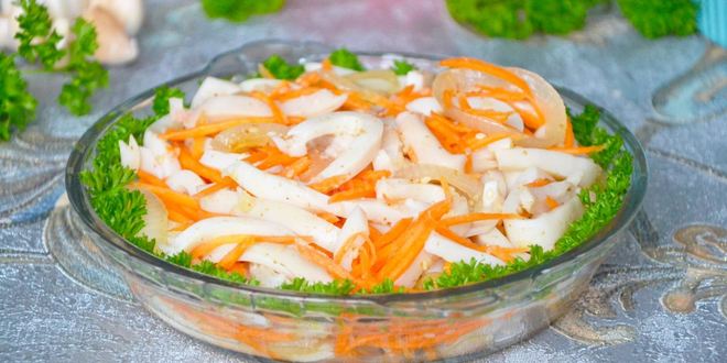 Рецепт Кальмаров по-корейски с морковью маринованные